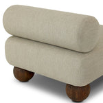 Add a little fun to your space with this boldly shaped outdoor chair. Fully upholstered seat and bolster back finish in teak ball feet. Cover or store inside during inclement weather or when not in use.As enthusiasts of luxe materials at Amethyst, we love the optimistic inspired Leilani Outdoor Chair - Alessi Buff. Amethyst Home provides interior design, new home construction design consulting, vintage area rugs, and lighting in the Des Moines metro area.