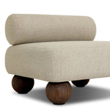Add a little fun to your space with this boldly shaped outdoor chair. Fully upholstered seat and bolster back finish in teak ball feet. Cover or store inside during inclement weather or when not in use.As enthusiasts of luxe materials at Amethyst, we love the optimistic inspired Leilani Outdoor Chair - Alessi Buff. Amethyst Home provides interior design, new home construction design consulting, vintage area rugs, and lighting in the Monterey metro area.