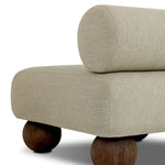Add a little fun to your space with this boldly shaped outdoor chair. Fully upholstered seat and bolster back finish in teak ball feet. Cover or store inside during inclement weather or when not in use.As enthusiasts of luxe materials at Amethyst, we love the optimistic inspired Leilani Outdoor Chair - Alessi Buff. Amethyst Home provides interior design, new home construction design consulting, vintage area rugs, and lighting in the Portland metro area.