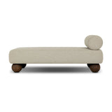 Add a little fun to your space with this boldly shaped outdoor chaise. Fully upholstered seat and bolster back finish in teak ball feet. Cover or store inside during inclement weather or when not in use.As enthusiasts of clean materials at Amethyst, we love the optimistic inspired Leilani Outdoor Chaise - Alessi Buff. Amethyst Home provides interior design, new home construction design consulting, vintage area rugs, and lighting in the Miami metro area.