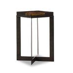 An airy, angular base of charcoal-burnished iron supports a squared tabletop of amber cast glass, perfectly sized to keep your drink or book within reach Amethyst Home provides interior design, new home construction design consulting, vintage area rugs, and lighting in the Laguna Beach metro area.