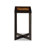 An airy, angular base of charcoal-burnished iron supports a squared tabletop of amber cast glass, perfectly sized to keep your drink or book within reach Amethyst Home provides interior design, new home construction design consulting, vintage area rugs, and lighting in the Omaha metro area.