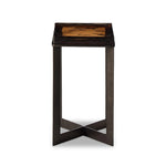 An airy, angular base of charcoal-burnished iron supports a squared tabletop of amber cast glass, perfectly sized to keep your drink or book within reach Amethyst Home provides interior design, new home construction design consulting, vintage area rugs, and lighting in the Portland metro area.