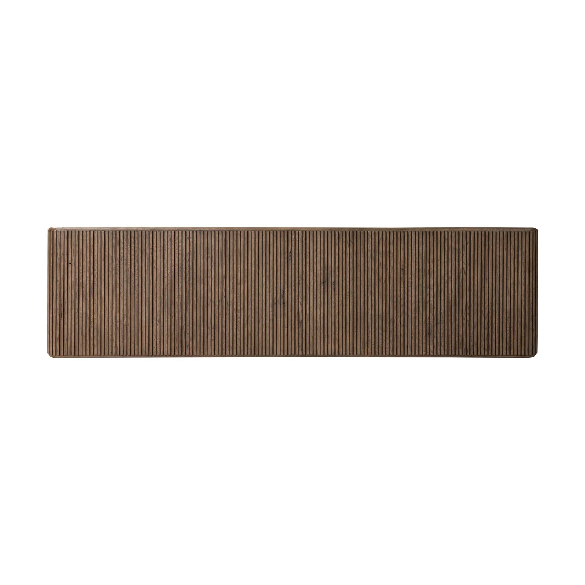 Featuring Leo Rustic Grey Console Table by Four Hands at Amethyst Home. Grey-finished oak shapes an elongated console table, rich with reeding. Subtly rounded edges reflect Brazilian midcentury inspiration behind this crafted minimalist piece. Designed in partnership with longtime Four Hands collaborator Thomas Bina and designer Ronald Sasson.Overall Dimensions. Amethyst Home provides interior design, new home construction design consulting, vintage area rugs, and lighting in the Miami metro area.