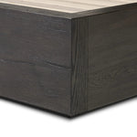 Designed by Thomas Bina and Ronald Sasson, a design partnership blending both modern minimalist and Brazilian influences. Crafted from a mix of solid oak and thick-cut oak veneer, this clean-lined bed features vertical reed detailing on the tall headboard and beautiful horizontal graining on the footboard for extra drama Amethyst Home provides interior design, new home construction design consulting, vintage area rugs, and lighting in the Austin metro area.