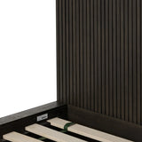 Designed by Thomas Bina and Ronald Sasson, a design partnership blending both modern minimalist and Brazilian influences. Crafted from a mix of solid oak and thick-cut oak veneer, this clean-lined bed features vertical reed detailing on the tall headboard and beautiful horizontal graining on the footboard for extra drama Amethyst Home provides interior design, new home construction design consulting, vintage area rugs, and lighting in the Calabasas metro area.