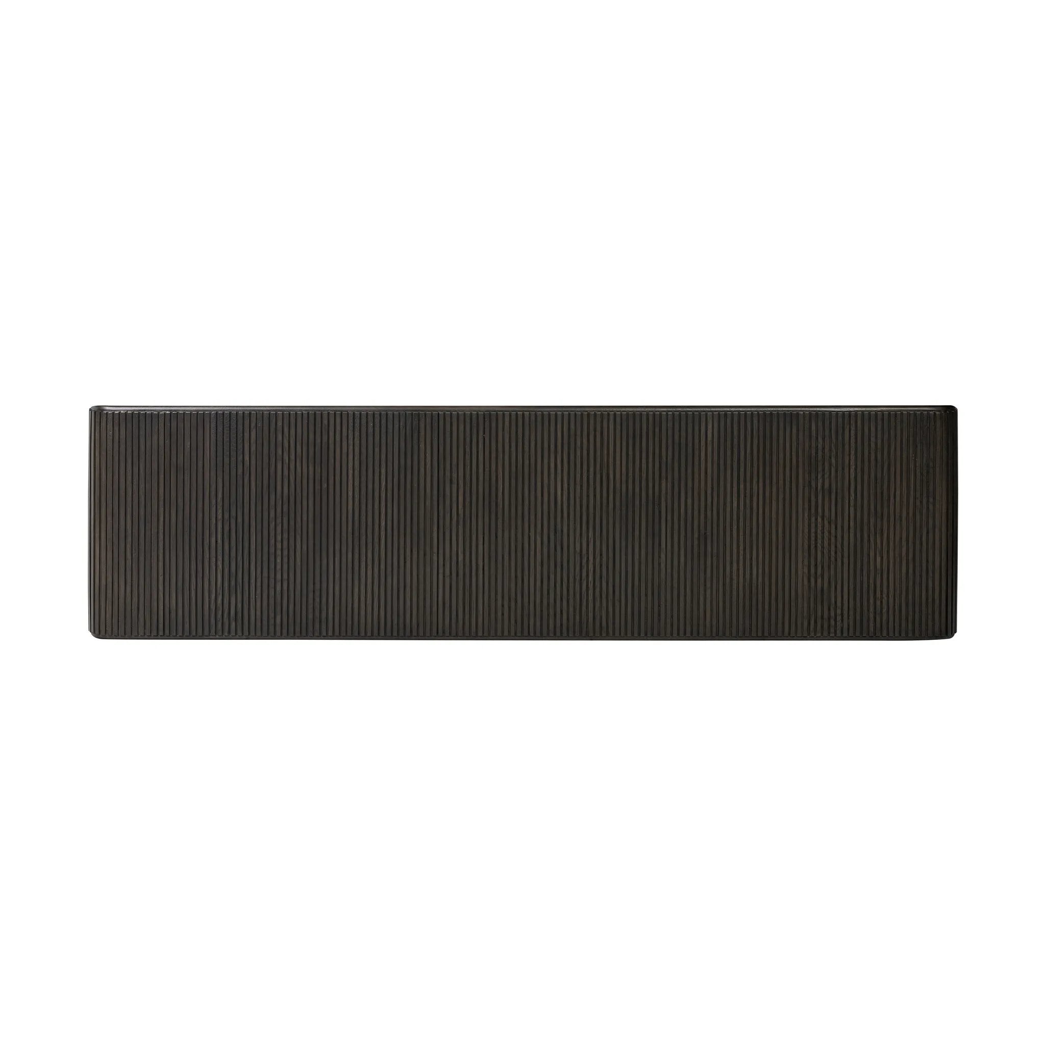 Featuring Leo Smoked Black Console Table by Four Hands at Amethyst Home. Smoked black oak shapes an elongated console table, rich with reeding. Subtly rounded edges reflect Brazilian midcentury inspiration behind this crafted minimalist piece. Designed in partnership with longtime Four Hands collaborator Thomas Bina and designer Ronald Sasson.Overall Di. Amethyst Home provides interior design, new home construction design consulting, vintage area rugs, and lighting in the Newport Beach metro area.