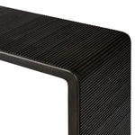 Featuring Leo Smoked Black Console Table by Four Hands at Amethyst Home. Smoked black oak shapes an elongated console table, rich with reeding. Subtly rounded edges reflect Brazilian midcentury inspiration behind this crafted minimalist piece. Designed in partnership with longtime Four Hands collaborator Thomas Bina and designer Ronald Sasson.Overall Dimensions. Amethyst Home provides interior design, new home construction design consulting, vintage area rugs, and lighting in the Omaha metro area.