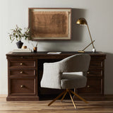 Featuring Lifestyle Sundried Ash Large Desk by Four Hands at Amethyst Home. Borrowing inspiration from the classic lawyer's desk with an inlaid leather top and French-inspired detailing. Finished in warm, sun-dried wheat tones with cast brass hardware, with dual file drawers for letter-sized documents.Overall Dimensions: 68.50"w x 31.00"d x 32.25"hWeight : 17. Amethyst Home provides interior design, new home construction design consulting, vintage area rugs, and lighting in the Houston metro area.