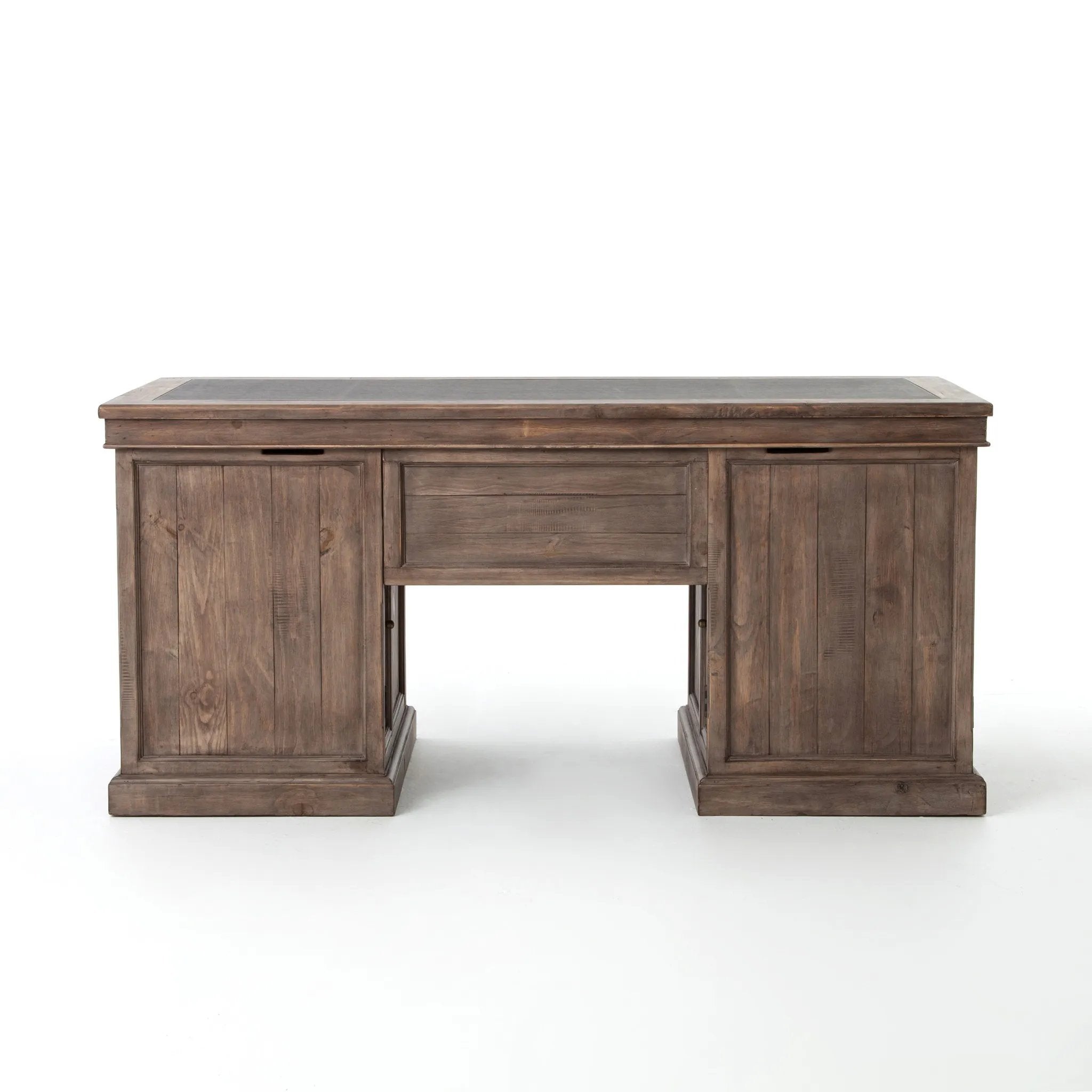 Featuring Lifestyle Sundried Ash Large Desk by Four Hands at Amethyst Home. Borrowing inspiration from the classic lawyer's desk with an inlaid leather top and French-inspired detailing. Finished in warm, sun-dried wheat tones with cast brass hardware, with dual file drawers for letter-sized documents.Overall Dimensions: 68.50"w x 31.00"d x 32.25"hWeight :. Amethyst Home provides interior design, new home construction design consulting, vintage area rugs, and lighting in the Washington metro area.