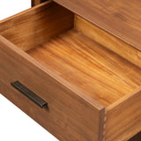 Add subtle statement to your bedside with architectural modern monolith-style nightstand. An exaggerated solid acacia pedestal elevates a matching case, while an iron handle in an aged bronze finish completes the look.As fans of wabi sabi style at Amethyst, we love the designer inspired Lilas Nightstand - Saddle Tan Veneer. Amethyst Home provides interior design, new home construction design consulting, vintage area rugs, and lighting in the Charlotte metro area.
