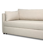 This cleverly designed sleeper sofa hides a Queen-sized sleeping surface within its modern silhouette. With a simple roll-out and counterbalanced mechanism, it effortlessly transforms into a bed, making it a space-saving solution with hidden functionality. Amethyst Home provides interior design, new home construction design consulting, vintage area rugs, and lighting in the Laguna Beach metro area.
