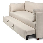 This cleverly designed sleeper sofa hides a Queen-sized sleeping surface within its modern silhouette. With a simple roll-out and counterbalanced mechanism, it effortlessly transforms into a bed, making it a space-saving solution with hidden functionality. Amethyst Home provides interior design, new home construction design consulting, vintage area rugs, and lighting in the Scottsdale metro area.