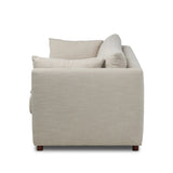 Featuring Lincoln Savoy Parchment Sofa by Four Hands at Amethyst Home. With its sleek profile and clean lines, this sofa is designed for effortless comfort and everyday lounging. Thin track arms and loose arm pillows bring a tailored, modern feel, while supportive cushions and S-spring suspension ensure it’s as inviting as it is versatile.Overall Dimension. Amethyst Home provides interior design, new home construction design consulting, vintage area rugs, and lighting in the Washington metro area.
