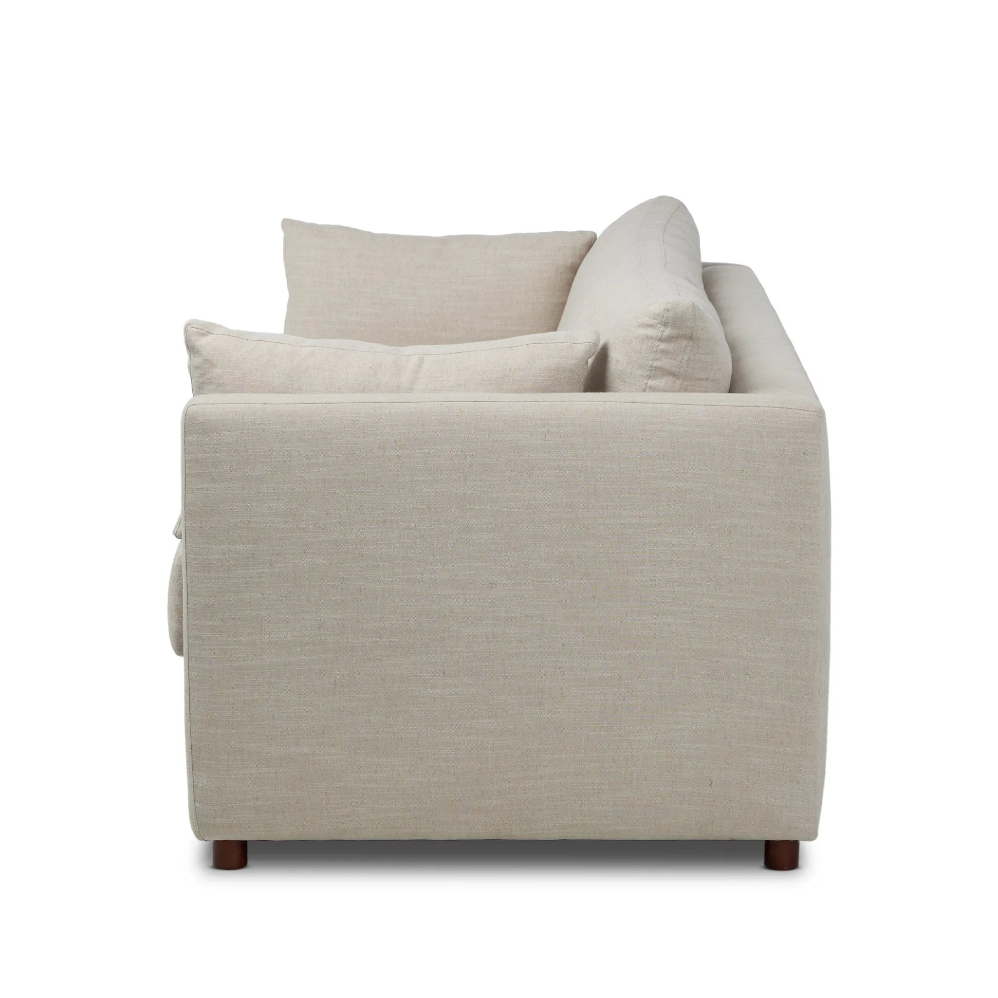 Featuring Lincoln Savoy Parchment Sofa by Four Hands at Amethyst Home. With its sleek profile and clean lines, this sofa is designed for effortless comfort and everyday lounging. Thin track arms and loose arm pillows bring a tailored, modern feel, while supportive cushions and S-spring suspension ensure it’s as inviting as it is versatile.Overall Dimension. Amethyst Home provides interior design, new home construction design consulting, vintage area rugs, and lighting in the Washington metro area.