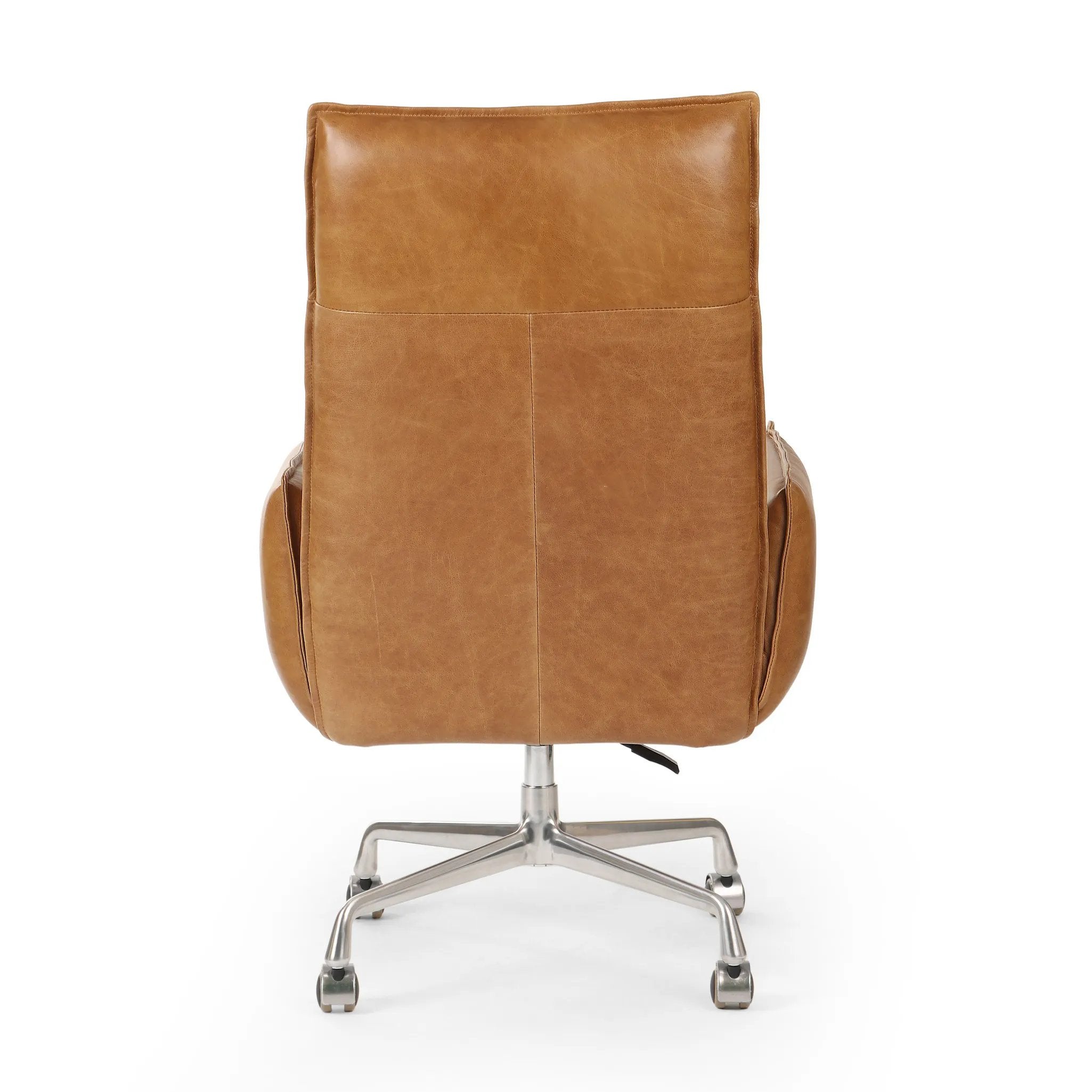 Featuring Lionel Chaps Saddle Desk Chair by Four Hands at Amethyst Home. Wrapped in buttery-soft tan top-grain leather, this structured, high-back chair is designed for comfort and style. Stainless steel casters and a 360-degree swivel for ease in the modern workspace.Overall Dimensions: 27.25"w x 29.00"d x 44.00"hWeight : 38.43 lbsMaterials: Top Grain Leat. Amethyst Home provides interior design, new home construction design consulting, vintage area rugs, and lighting in the Calabasas metro area.