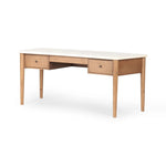 Featuring Lorna Amber Ash Veneer Desk by Four Hands at Amethyst Home. Set a light tone for your workspace with a material-driven desk of cream marble and amber ash. A clean, streamlined design with tapered cylinder legs and side drawers.Overall Dimensions: 70.00"w x 26.75"d x 30.00"hWeight : 208.33 lbsMaterials: Ash Veneer, Solid Ash, Solid Marble. Amethyst Home provides interior design, new home construction design consulting, vintage area rugs, and lighting in the Charlotte metro area.
