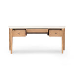 Featuring Lorna Amber Ash Veneer Desk by Four Hands at Amethyst Home. Set a light tone for your workspace with a material-driven desk of cream marble and amber ash. A clean, streamlined design with tapered cylinder legs and side drawers.Overall Dimensions: 70.00"w x 26.75"d x 30.00"hWeight : 208.33 lbsMaterials: Ash Veneer, Solid Ash, Solid Marble. Amethyst Home provides interior design, new home construction design consulting, vintage area rugs, and lighting in the Miami metro area.