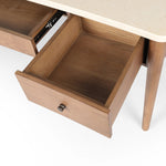 Featuring Lorna Amber Ash Veneer Desk by Four Hands at Amethyst Home. Set a light tone for your workspace with a material-driven desk of cream marble and amber ash. A clean, streamlined design with tapered cylinder legs and side drawers.Overall Dimensions: 70.00"w x 26.75"d x 30.00"hWeight : 208.33 lbsMaterials: Ash Veneer, Solid Ash, Solid Marble. Amethyst Home provides interior design, new home construction design consulting, vintage area rugs, and lighting in the Monterey metro area.