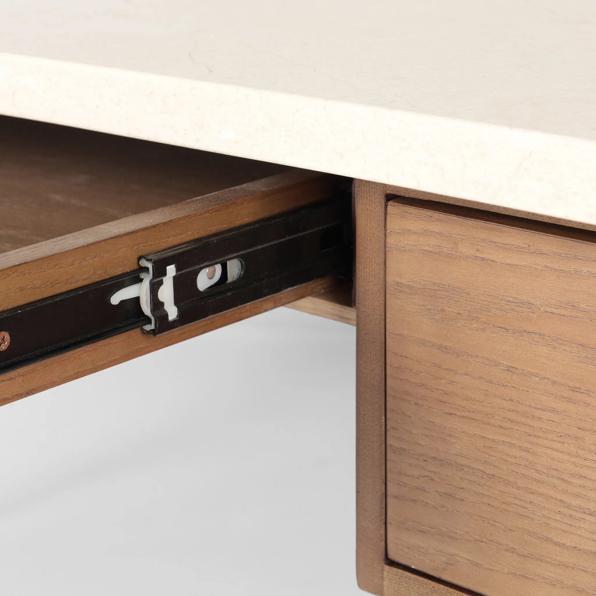 Featuring Lorna Amber Ash Veneer Desk by Four Hands at Amethyst Home. Set a light tone for your workspace with a material-driven desk of cream marble and amber ash. A clean, streamlined design with tapered cylinder legs and side drawers.Overall Dimensions: 70.00"w x 26.75"d x 30.00"hWeight : 208.33 lbsMaterials: Ash Veneer, Solid Ash, Solid Marble. Amethyst Home provides interior design, new home construction design consulting, vintage area rugs, and lighting in the Omaha metro area.