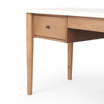 Featuring Lorna Amber Ash Veneer Desk by Four Hands at Amethyst Home. Set a light tone for your workspace with a material-driven desk of cream marble and amber ash. A clean, streamlined design with tapered cylinder legs and side drawers.Overall Dimensions: 70.00"w x 26.75"d x 30.00"hWeight : 208.33 lbsMaterials: Ash Veneer, Solid Ash, Solid Marble. Amethyst Home provides interior design, new home construction design consulting, vintage area rugs, and lighting in the Salt Lake City metro area.