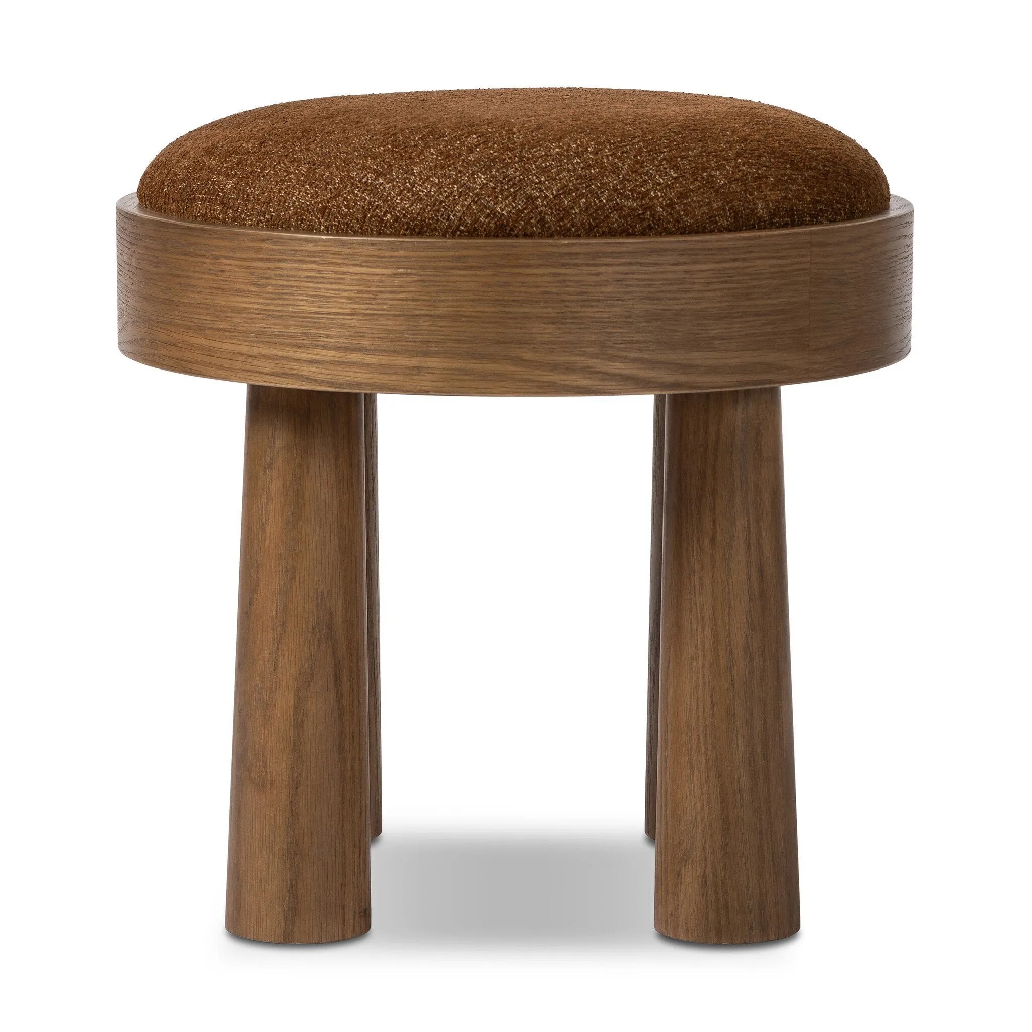 A simple, charming stool with an oak wood veneer finish and upholstered seat. Tapered legs add subtle character.As fans of luxe design at Amethyst, we love the designer inspired Louise Accent Stool - Crypton Wayfarer Sienna. This item pairs well with other brands such as Visual Comfort and is perfect for wabi sabi homes Amethyst Home provides interior design, new home construction design consulting, vintage area rugs, and lighting in the Boston metro area.