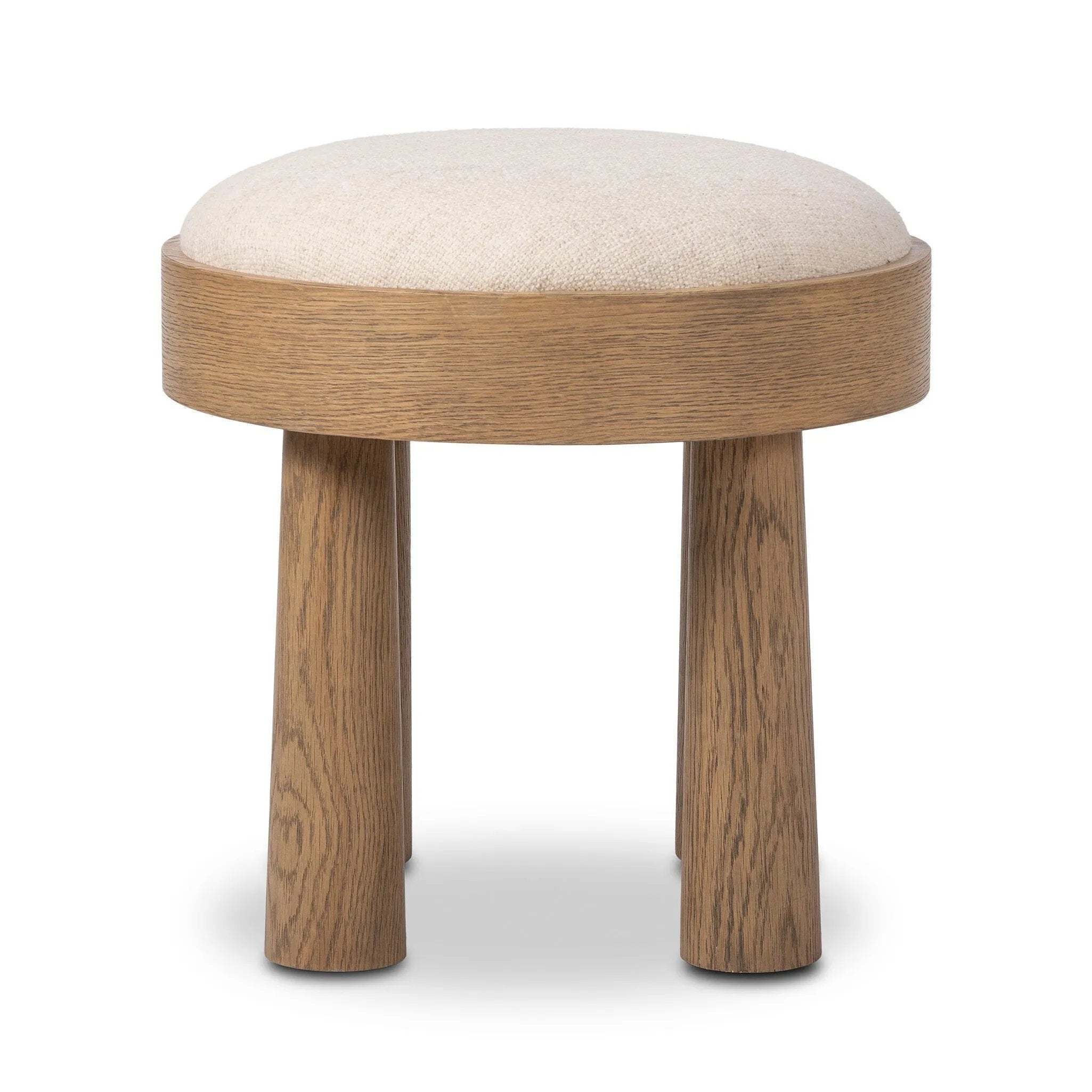 A simple, charming stool with an oak wood veneer finish and performance fabric-upholstered seat. Tapered legs add subtle character. Performance fabrics are specially created to withstand spills, stains, high traffic and wear, ensuring long-term comfort and unmatched durability. Amethyst Home provides interior design, new home construction design consulting, vintage area rugs, and lighting in the Laguna Beach metro area.