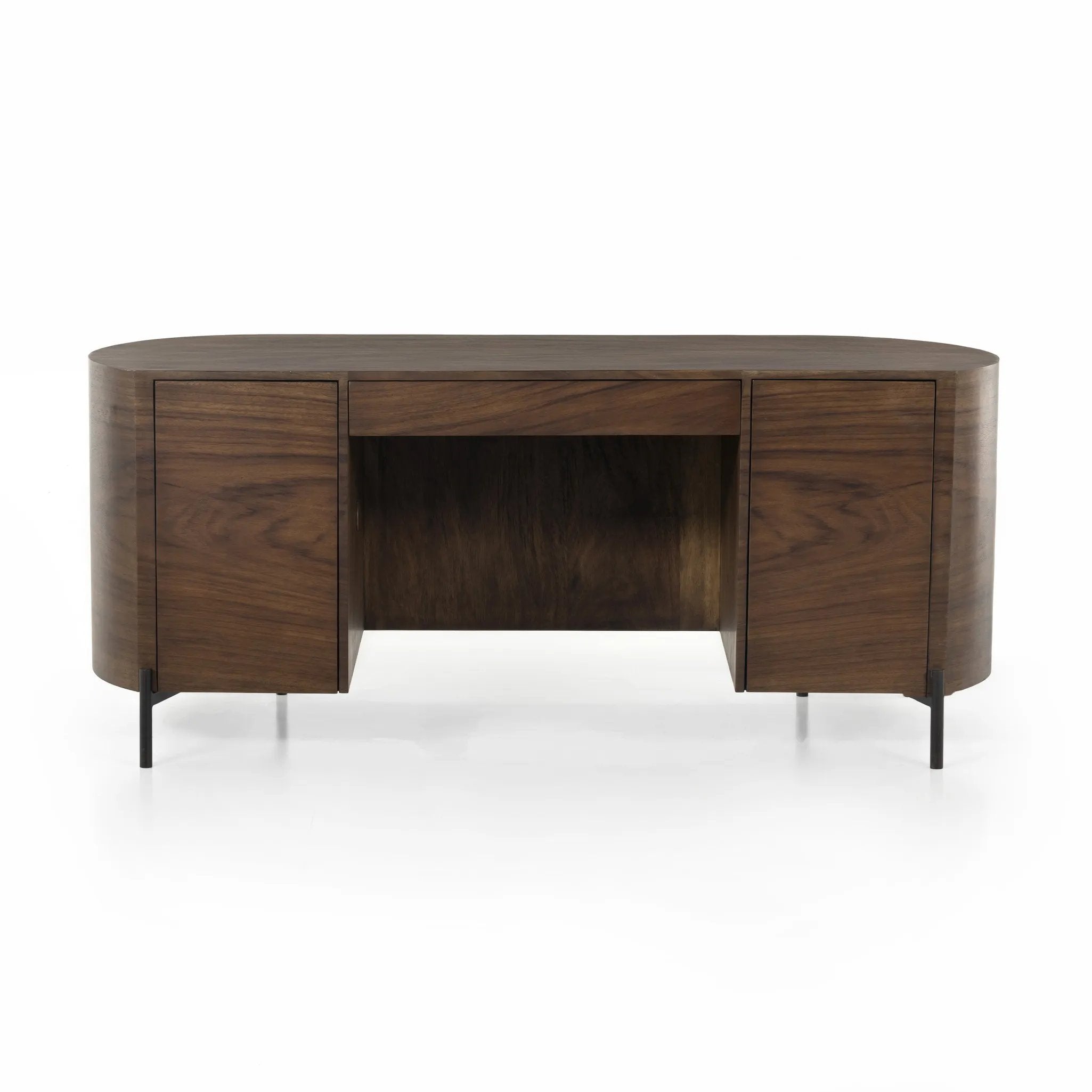Featuring Lunas Caramel Guanacaste Executive Desk by Four Hands at Amethyst Home. With soft, fluid shaping, caramel-colored Guanacaste forms a beautifully sculpted silhouette, with natural high and lowlights coursing the entirety of this unique executive desk. Dual push-latch doors plus interior shelving offer ample storage space, while a fully finished fr. Amethyst Home provides interior design, new home construction design consulting, vintage area rugs, and lighting in the Washington metro area.