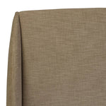 Clean lines meet contoured curves for a timeless bedroom look. A petal-shaped shelter overlaps side rails for a unique,  comforting silhouette. Fully upholstered in a versatile taupe that complements a wide range of color palettes, all grounded by a rich oak base Amethyst Home provides interior design, new home construction design consulting, vintage area rugs, and lighting in the Nashville metro area.