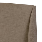 Clean lines meet contoured curves for a timeless bedroom look. A petal-shaped shelter overlaps side rails for a unique,  comforting silhouette. Fully upholstered in a versatile taupe that complements a wide range of color palettes, all grounded by a rich oak base Amethyst Home provides interior design, new home construction design consulting, vintage area rugs, and lighting in the Winter Garden metro area.