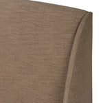 Featuring Maeve Laken Taupe Upholstered Bed by Four Hands at Amethyst Home. Clean lines meet contoured curves for a timeless bedroom look. A petal-shaped shelter overlaps side rails for a unique,  comforting silhouette. Fully upholstered in a versatile taupe that complements a wide range of color palettes. Overall Dimensions: Queen:
70.50"w x 88.50"d x 48.. Amethyst Home provides interior design, new home construction design consulting, vintage area rugs, and lighting in the Des Moines metro area.