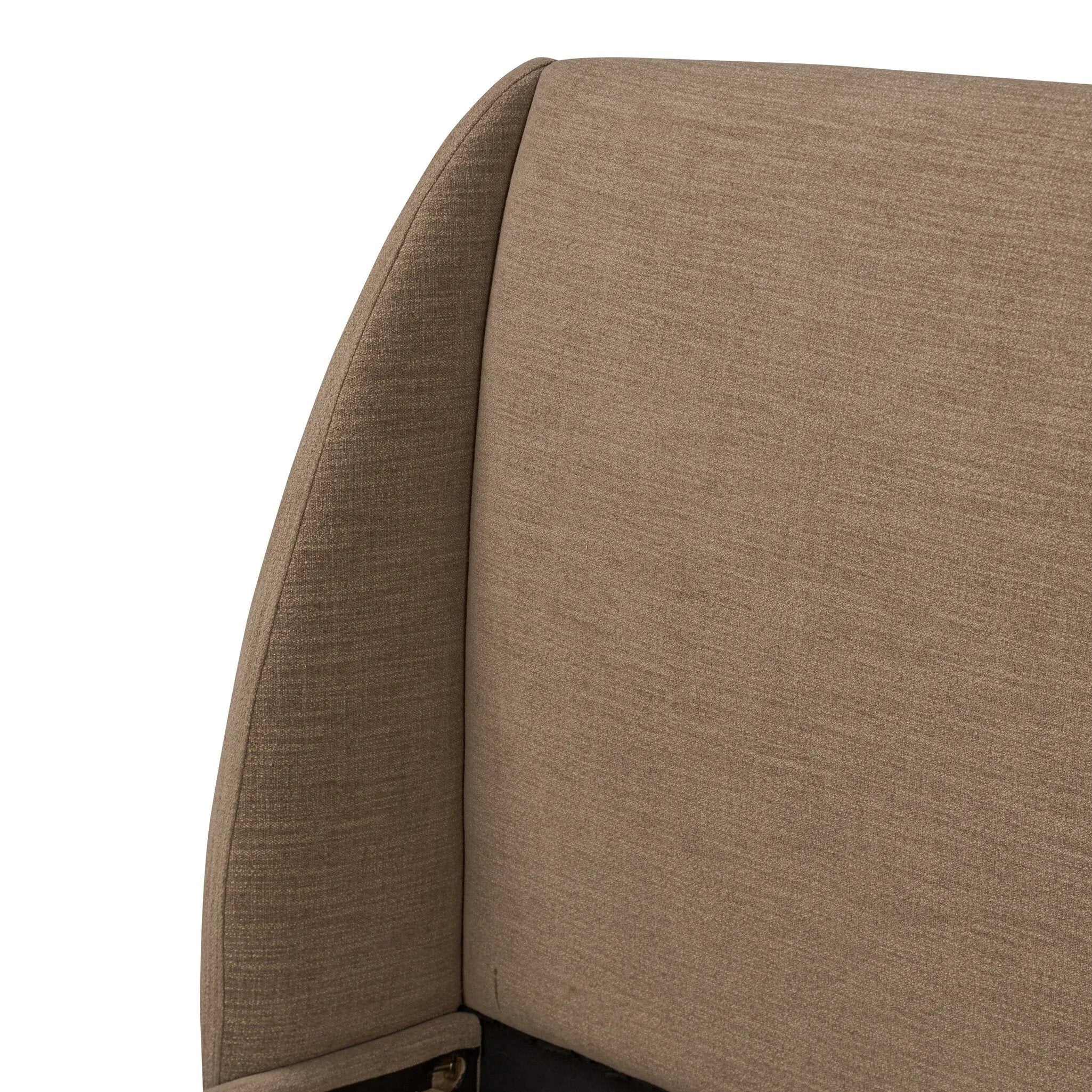 Featuring Maeve Laken Taupe Upholstered Bed by Four Hands at Amethyst Home. Clean lines meet contoured curves for a timeless bedroom look. A petal-shaped shelter overlaps side rails for a unique,  comforting silhouette. Fully upholstered in a versatile taupe that complements a wide range of color palettes. Overall Dimensions: Queen:
70.50"w x 88.50"d x 48.50. Amethyst Home provides interior design, new home construction design consulting, vintage area rugs, and lighting in the Monterey metro area.