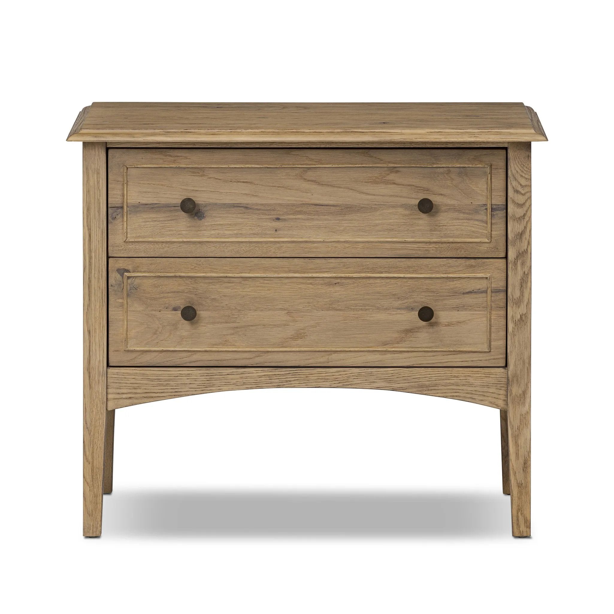 A cleanly shaped six-drawer dresser is crafted from aged smoked oak, highlighting the wood?s natural grain. Roomy drawers offer plenty of space for bedroom storage, while the slim, tapered legs give the piece a subtle lift, creating a grounded look Amethyst Home provides interior design, new home construction design consulting, vintage area rugs, and lighting in the Park City metro area.