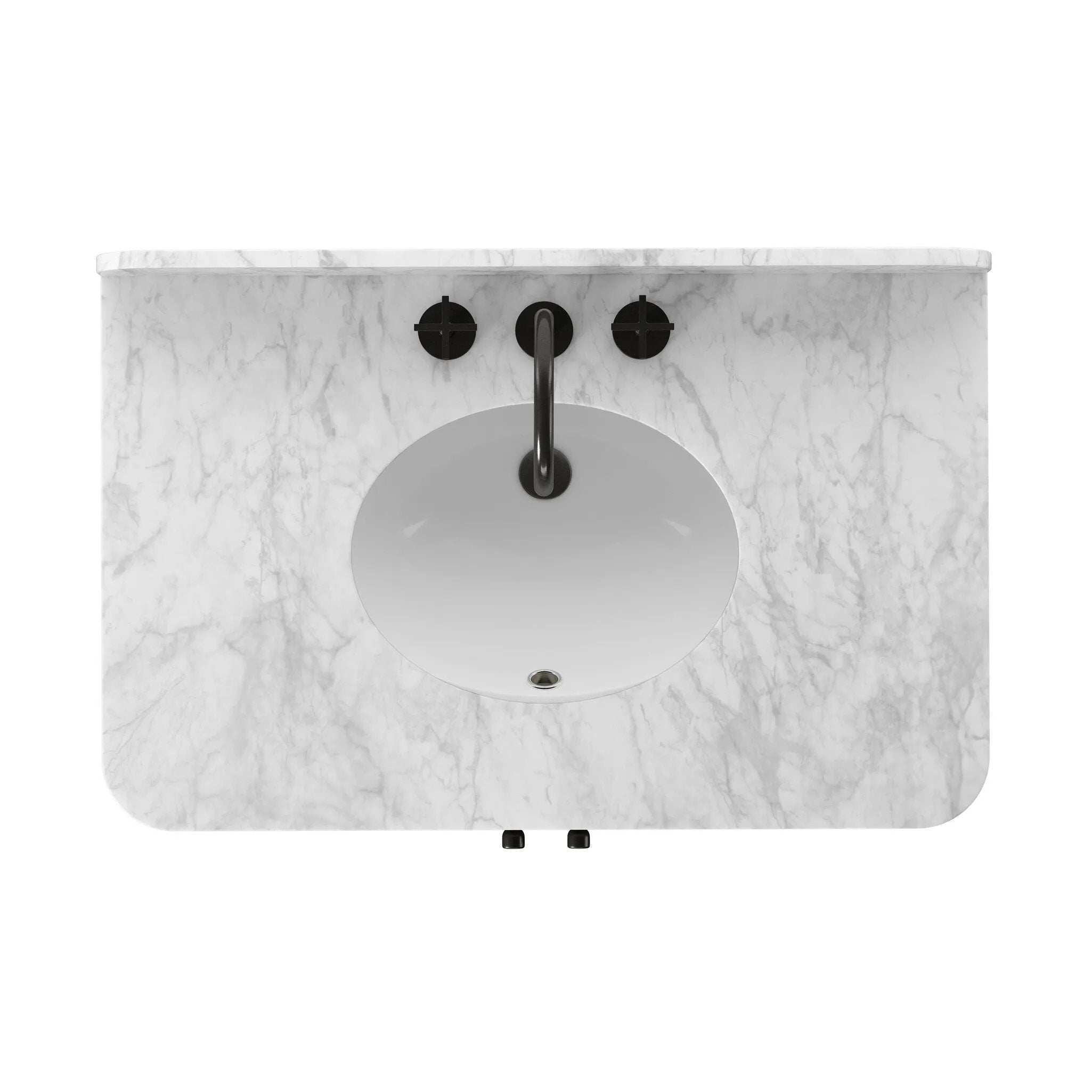 This bath vanity is simply shaped to allow the reeded oak to shine. Rounded corners bring softness and allow for a seamless finish, complemented by tapered knob hardware. Finished with a bath-safe sealant for moisture resistance. Designed to accommodate 8”-widespread faucets and standard-size hardware for easy customization. Amethyst Home provides interior design, new home construction design consulting, vintage area rugs, and lighting in the Dallas metro area.