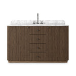 This bath vanity is simply shaped to allow the reeded oak to shine. Rounded corners bring softness and allow for a seamless finish, complemented by tapered knob hardware. Finished with a bath-safe sealant for moisture resistance. Designed to accommodate 8”-widespread faucets and standard-size hardware for easy customization. Amethyst Home provides interior design, new home construction design consulting, vintage area rugs, and lighting in the Boston metro area.