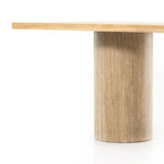 Make a mixed material statement. Cylindrical legs of solid travertine provide a dramatically scaled base for a rectangular tabletop of solid natural oak, for a fresh twist on organic Seventies styling. Seats six comfortably Amethyst Home provides interior design, new home construction design consulting, vintage area rugs, and lighting in the Alpharetta metro area.