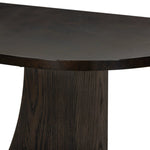 Mixed materials and a contoured design fuse for a shapely console table that works in a wide range of spaces. Mirrored oak legs form a unique curved base to support a demilune iron top with a burnished coffee finish. Thoughtfully sized for smaller spaces Amethyst Home provides interior design, new home construction design consulting, vintage area rugs, and lighting in the Tampa metro area.