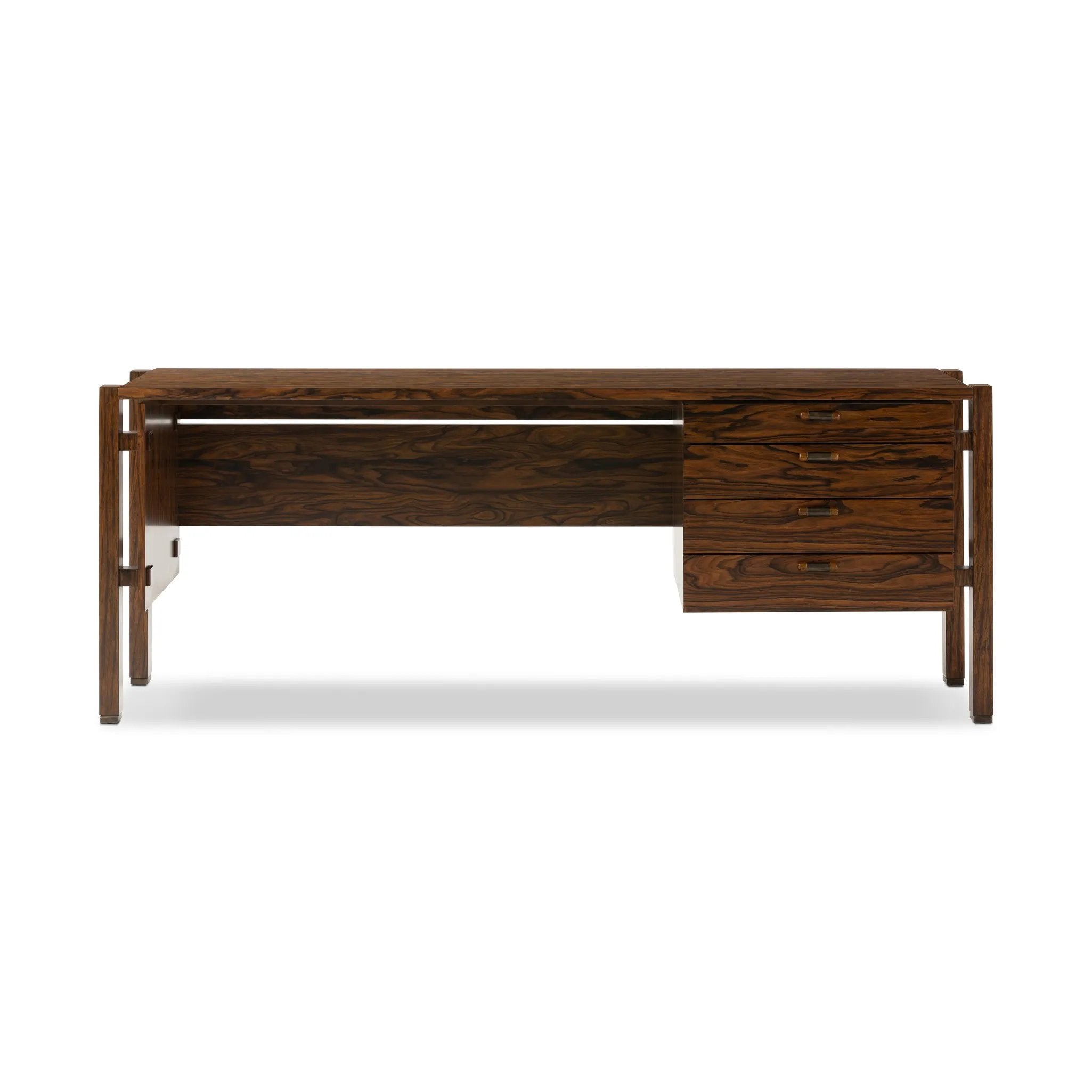 Made from natural morado with beautiful graining, this midcentury-inspired executive desk is fully finished for the option to float-style in a room Amethyst Home provides interior design, new home construction design consulting, vintage area rugs, and lighting in the Seattle metro area.