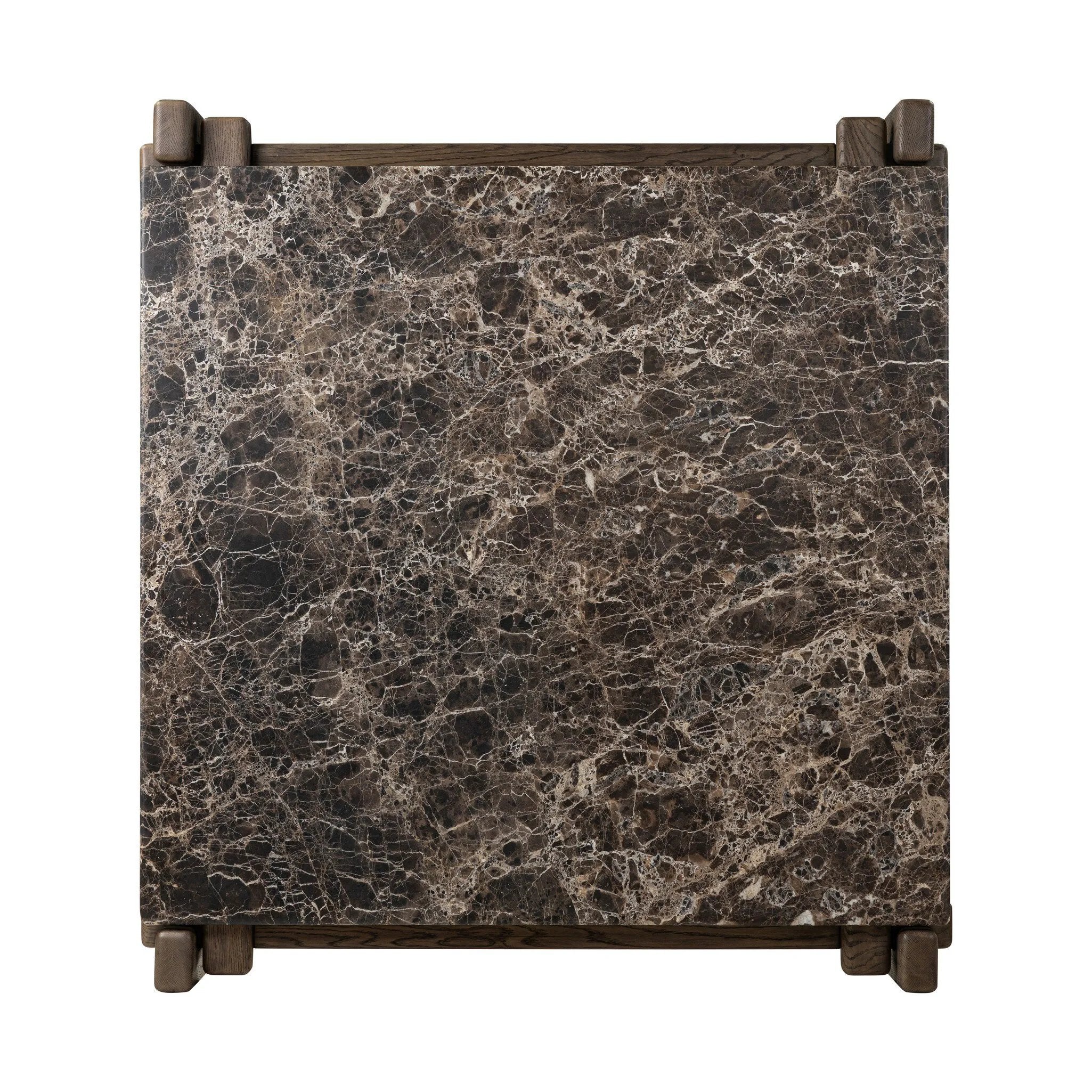Designed by Thomas Bina and Ronald Sasson, a design partnership blending both modern minimalist and Brazilian influences. Mixed materials elevate the traditional coffee table, pairing solid reclaimed oak and solid marble, with overstated joint details. Rounded edges bring a soft, playful feel to the entire piece. Amethyst Home provides interior design, new home construction design consulting, vintage area rugs, and lighting in the Newport Beach metro area.