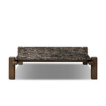Designed by Thomas Bina and Ronald Sasson, a design partnership blending both modern minimalist and Brazilian influences. Mixed materials elevate the traditional coffee table, pairing solid reclaimed oak and solid marble, with overstated joint details. Rounded edges bring a soft, playful feel to the entire piece. Amethyst Home provides interior design, new home construction design consulting, vintage area rugs, and lighting in the Salt Lake City metro area.