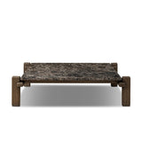 Designed by Thomas Bina and Ronald Sasson, a design partnership blending both modern minimalist and Brazilian influences. Mixed materials elevate the traditional coffee table, pairing solid reclaimed oak and solid marble, with overstated joint details. Rounded edges bring a soft, playful feel to the entire piece. Amethyst Home provides interior design, new home construction design consulting, vintage area rugs, and lighting in the Salt Lake City metro area.