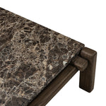 Designed by Thomas Bina and Ronald Sasson, a design partnership blending both modern minimalist and Brazilian influences. Mixed materials elevate the traditional coffee table, pairing solid reclaimed oak and solid marble, with overstated joint details. Rounded edges bring a soft, playful feel to the entire piece. Amethyst Home provides interior design, new home construction design consulting, vintage area rugs, and lighting in the Winter Garden metro area.