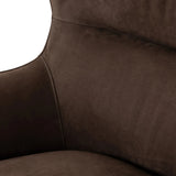 Modern wingback with a twist of barrel back design, this enveloping swivel chair comes with velvety upholstery in a deep brown hue. Deeply cushioned back and seating for maximum comfort, the chair is affixed to a 360-degree swivel base for relaxed lounging Amethyst Home provides interior design, new home construction design consulting, vintage area rugs, and lighting in the Calabasas metro area.