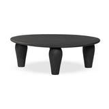 Featuring Maricopa Dark Totem Large Coffee Table by Four Hands at Amethyst Home. Play up proportions. Large, shapely, legs support a rounded tabletop of light black-finished solid reclaimed woods, for a global, organic look and handcrafted feel. Overall Dimensions: 50.00"w x 50.00"d x 16.00"h. Amethyst Home provides interior design, new home construction design consulting, vintage area rugs, and lighting in the Portland metro area.