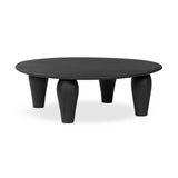 Featuring Maricopa Dark Totem Large Coffee Table by Four Hands at Amethyst Home. Play up proportions. Large, shapely, legs support a rounded tabletop of light black-finished solid reclaimed woods, for a global, organic look and handcrafted feel. Overall Dimensions: 50.00"w x 50.00"d x 16.00"h. Amethyst Home provides interior design, new home construction design consulting, vintage area rugs, and lighting in the Salt Lake City metro area.