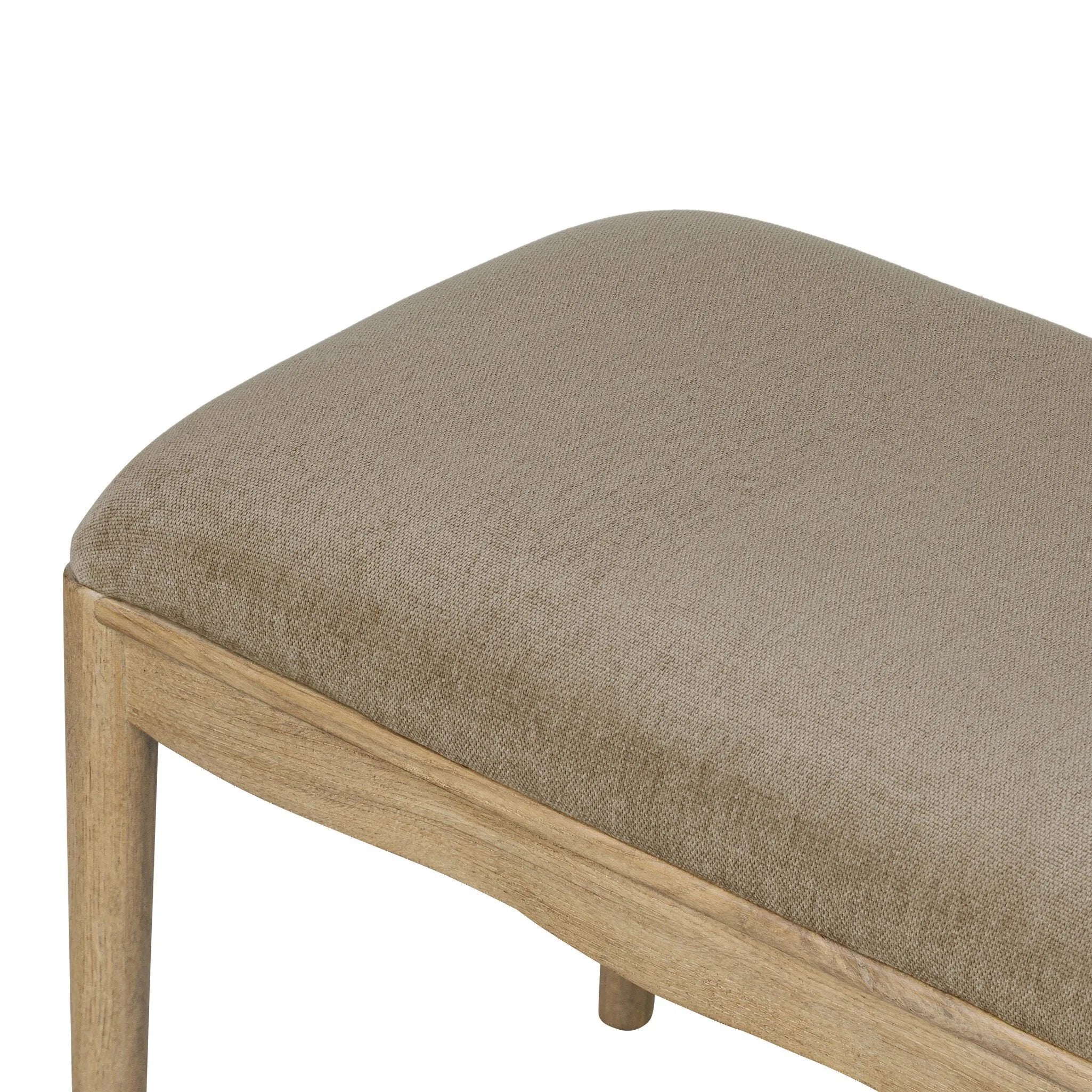 Create extra seating in any space with a timeless bench look made from solid oak and soft velvet in a worn sage hue Amethyst Home provides interior design, new home construction design consulting, vintage area rugs, and lighting in the Alpharetta metro area.