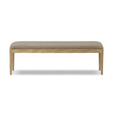 Create extra seating in any space with a timeless bench look made from solid oak and soft velvet in a worn sage hue Amethyst Home provides interior design, new home construction design consulting, vintage area rugs, and lighting in the Los Angeles metro area.