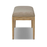 Create extra seating in any space with a timeless bench look made from solid oak and soft velvet in a worn sage hue Amethyst Home provides interior design, new home construction design consulting, vintage area rugs, and lighting in the Omaha metro area.