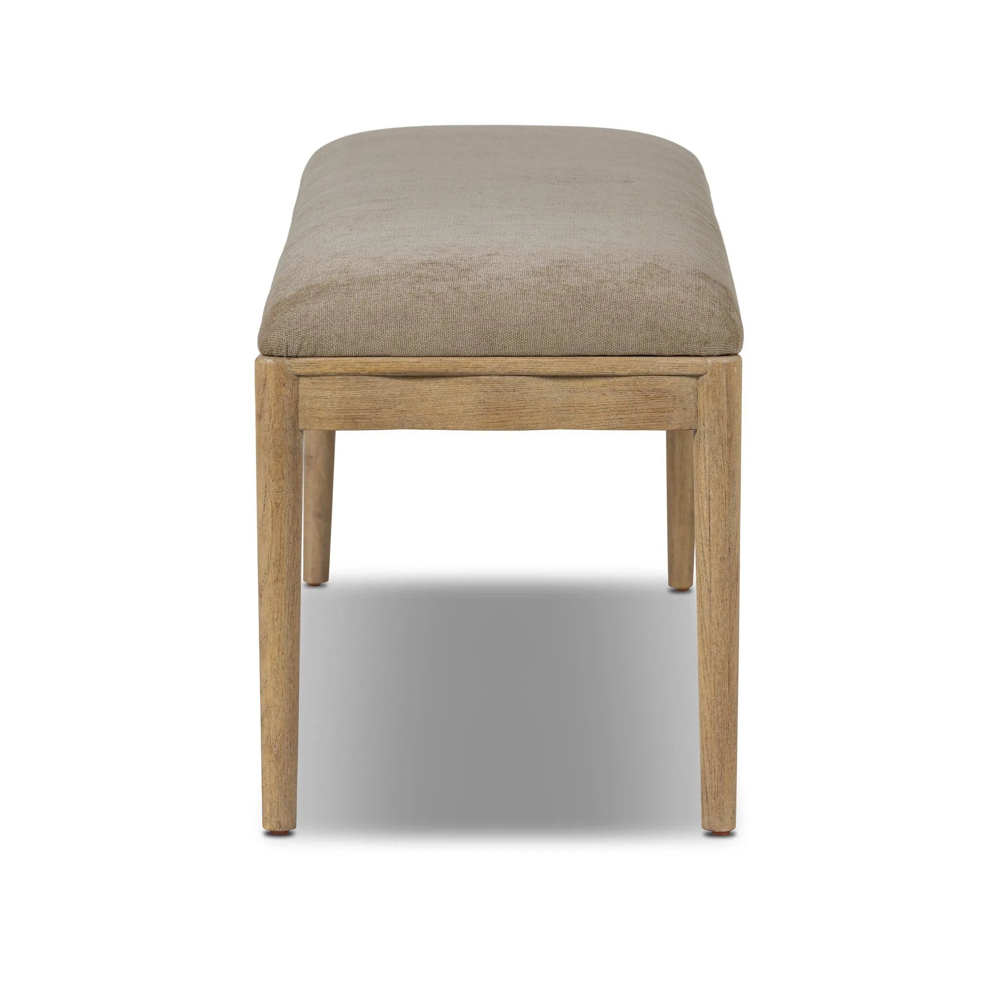 Create extra seating in any space with a timeless bench look made from solid oak and soft velvet in a worn sage hue Amethyst Home provides interior design, new home construction design consulting, vintage area rugs, and lighting in the Omaha metro area.