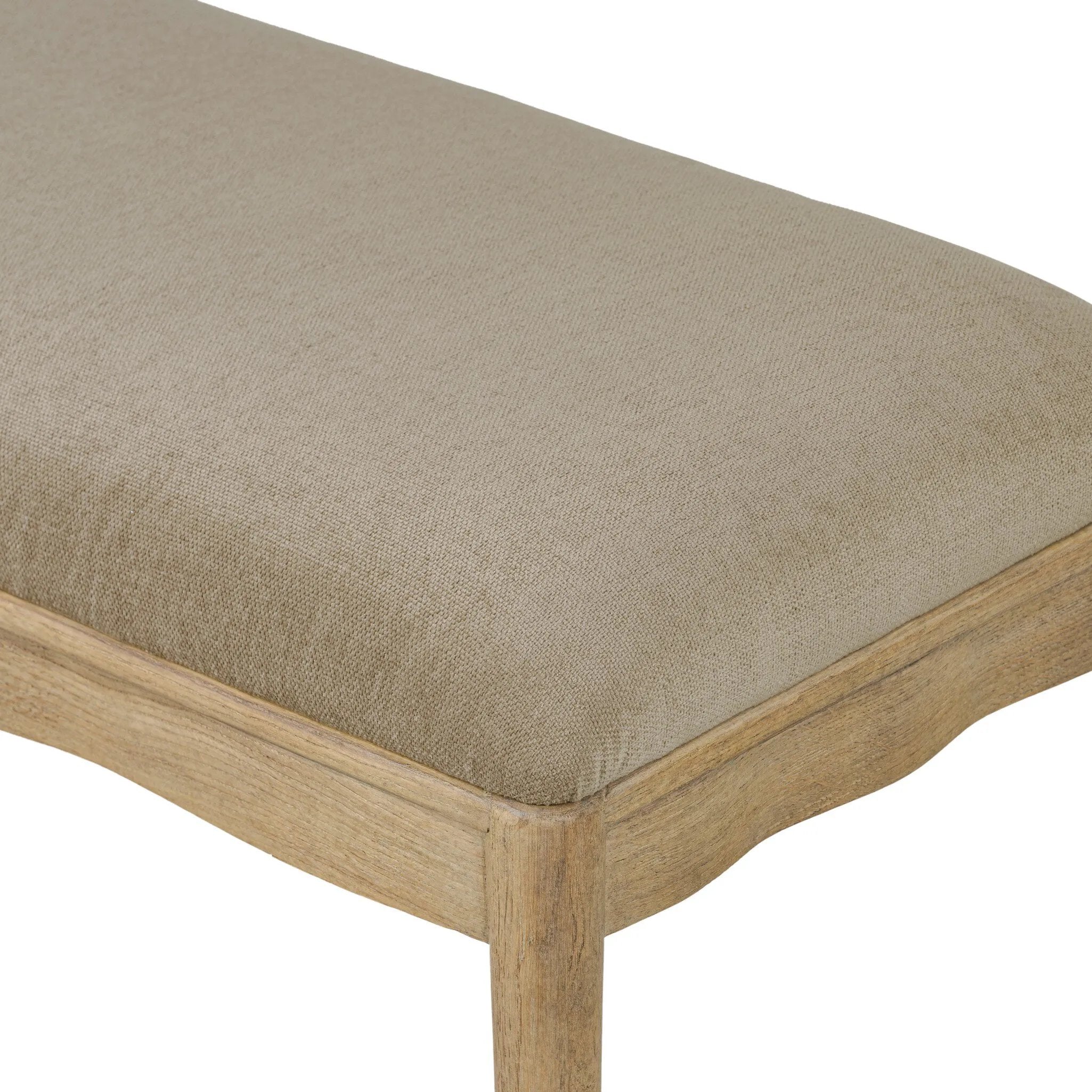 Create extra seating in any space with a timeless bench look made from solid oak and soft velvet in a worn sage hue Amethyst Home provides interior design, new home construction design consulting, vintage area rugs, and lighting in the Portland metro area.